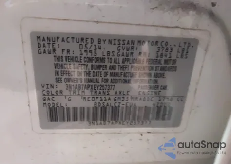 2014 Nissan Sentra Fe+ S from USA, damaged, VIN 3N1AB7APXEY257377